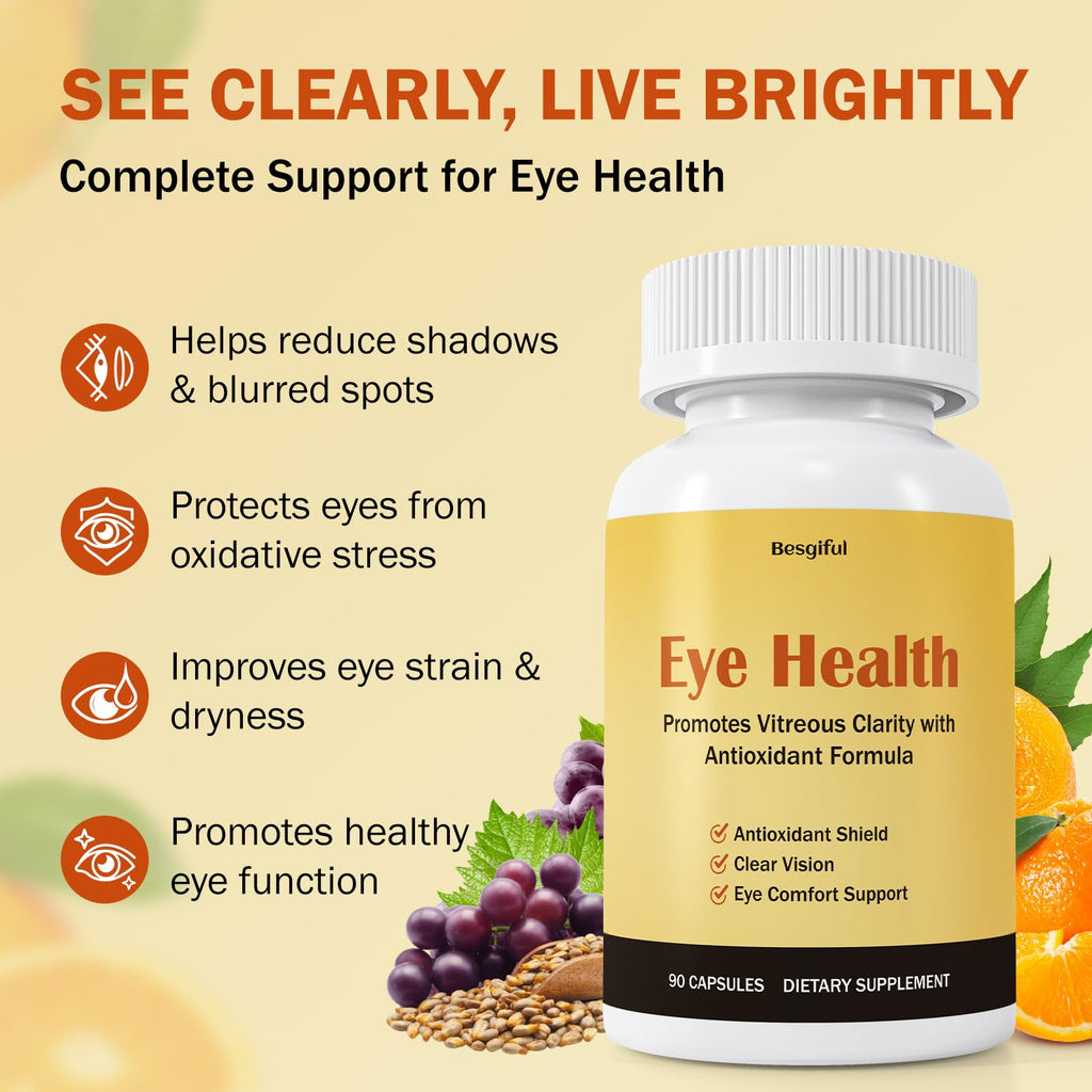 Besgiful Eye Supplement for Vitreous Health, Promotes Clear Vision, Improves Eye Strain & Dryness, Reduces Squiggly Lines, Eye Degeneration, Clear Eye Support, 90 Vegan Capsules - TrustMedUSA
