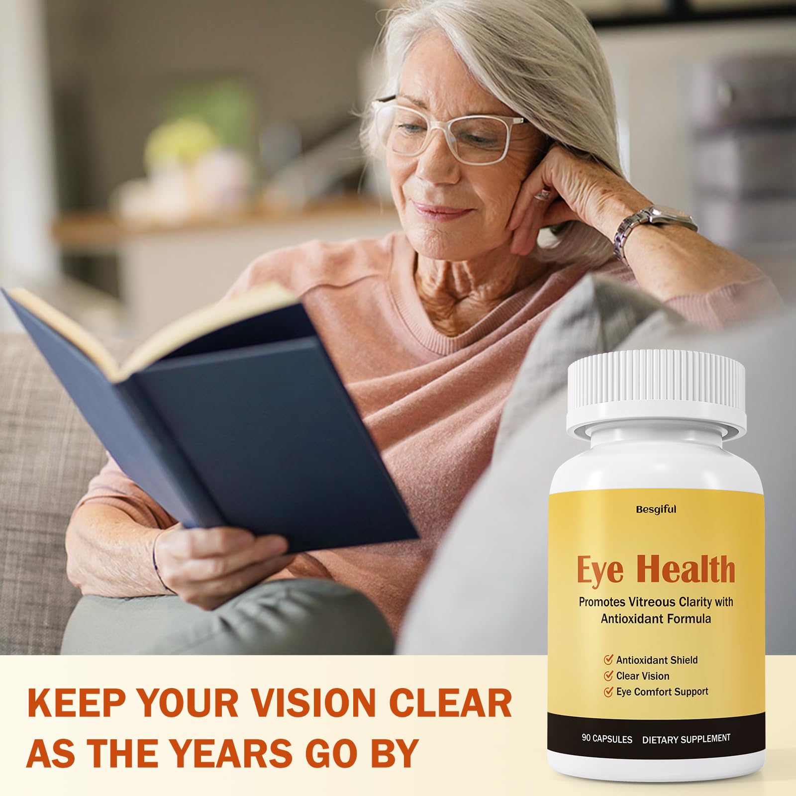 Besgiful Eye Supplement for Vitreous Health, Promotes Clear Vision, Improves Eye Strain & Dryness, Reduces Squiggly Lines, Eye Degeneration, Clear Eye Support, 90 Vegan Capsules - TrustMedUSA