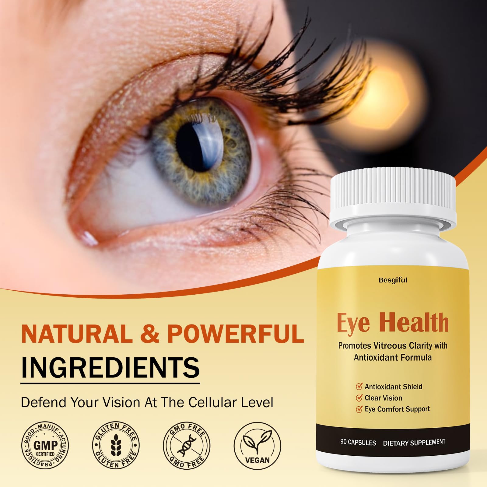 Besgiful Eye Supplement for Vitreous Health, Promotes Clear Vision, Improves Eye Strain & Dryness, Reduces Squiggly Lines, Eye Degeneration, Clear Eye Support, 90 Vegan Capsules - TrustMedUSA