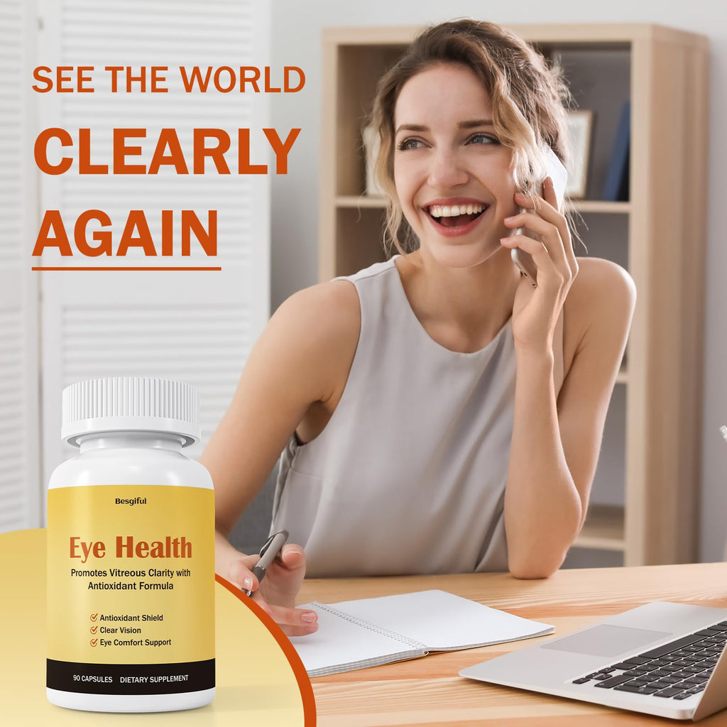 Besgiful Eye Supplement for Vitreous Health, Promotes Clear Vision, Improves Eye Strain & Dryness, Reduces Squiggly Lines, Eye Degeneration, Clear Eye Support, 90 Vegan Capsules - TrustMedUSA