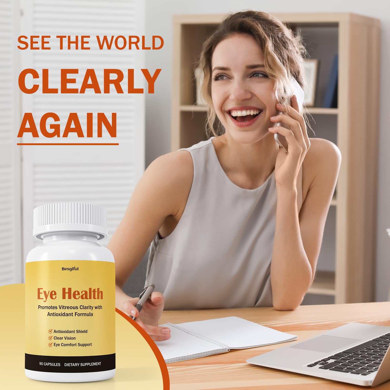 Besgiful Eye Supplement for Vitreous Health, Promotes Clear Vision, Improves Eye Strain & Dryness, Reduces Squiggly Lines, Eye Degeneration, Clear Eye Support, 90 Vegan Capsules - TrustMedUSA