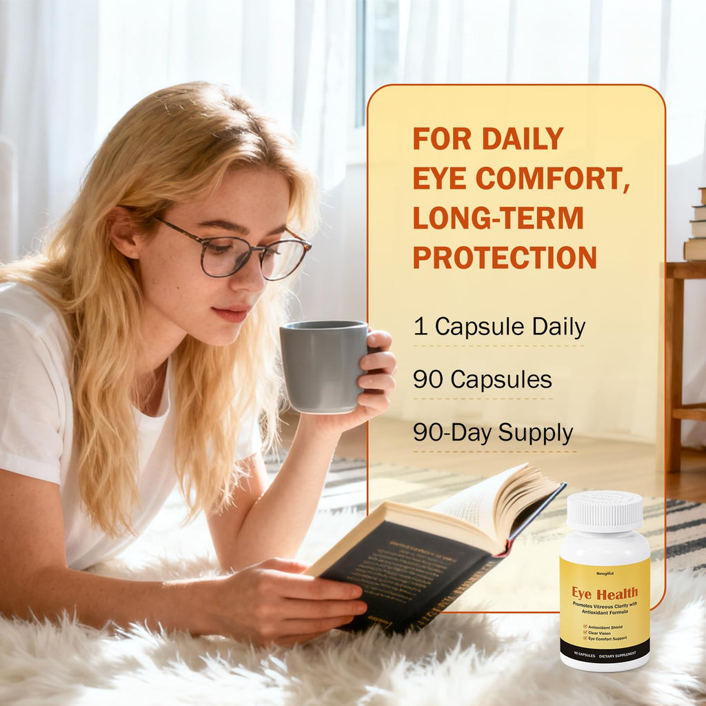 Besgiful Eye Supplement for Vitreous Health, Promotes Clear Vision, Improves Eye Strain & Dryness, Reduces Squiggly Lines, Eye Degeneration, Clear Eye Support, 90 Vegan Capsules - TrustMedUSA