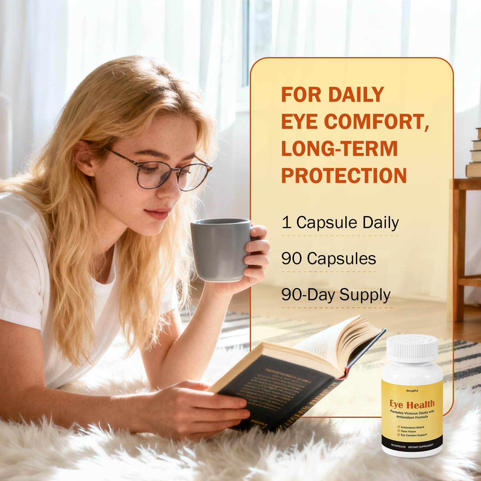Besgiful Eye Supplement for Vitreous Health, Promotes Clear Vision, Improves Eye Strain & Dryness, Reduces Squiggly Lines, Eye Degeneration, Clear Eye Support, 90 Vegan Capsules - TrustMedUSA