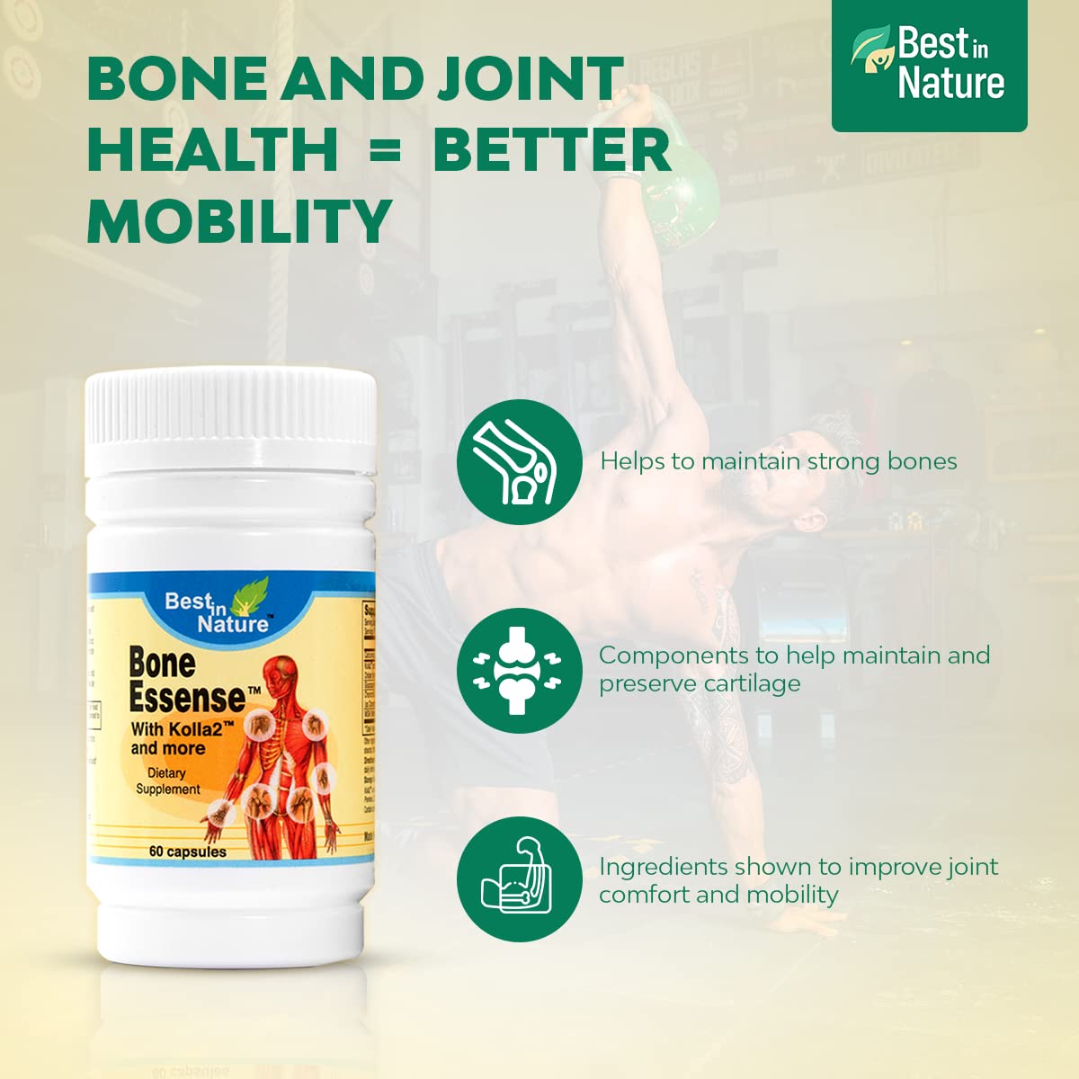 Best in Nature Bone Essense with Kolla2 (Type II Collagen) - Bone and Joint Health Supplement. (60 Count) - TrustMedUSA
