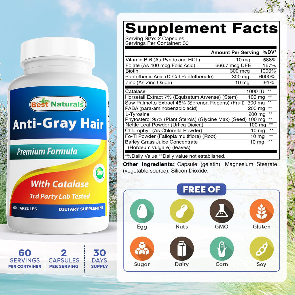 Best Naturals Anti Gray Hair Formula, 60 Count - TrustMedUSA