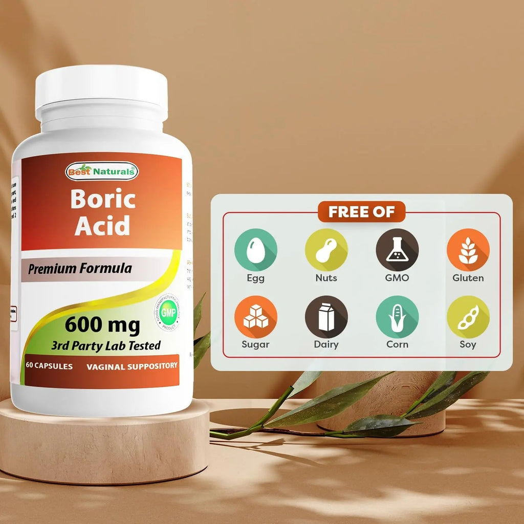 Best Naturals Boric Acid Vaginal Suppositories - Made in USA - USP Medical Grade Fine Powder, Easy Dissolve, Third Party Tested - 60 Count - TrustMedUSA