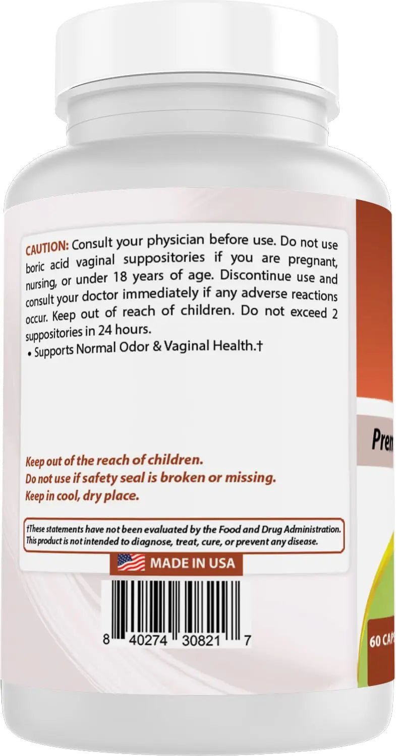 Best Naturals Boric Acid Vaginal Suppositories - Made in USA - USP Medical Grade Fine Powder, Easy Dissolve, Third Party Tested - 60 Count - TrustMedUSA