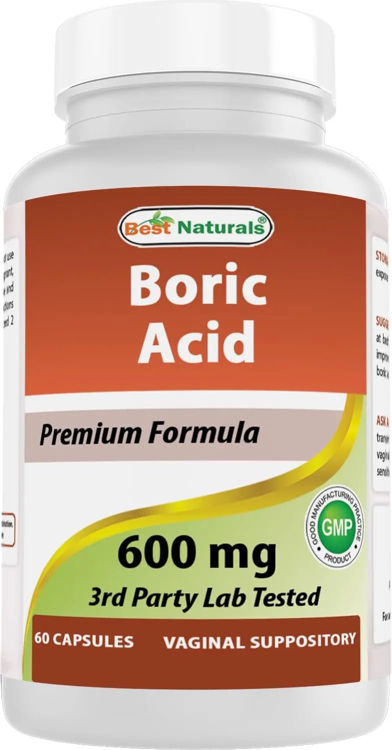 Best Naturals Boric Acid Vaginal Suppositories - Made in USA - USP Medical Grade Fine Powder, Easy Dissolve, Third Party Tested - 60 Count - TrustMedUSA