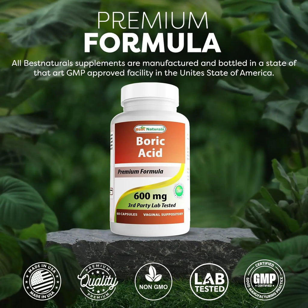 Best Naturals Boric Acid Vaginal Suppositories - Made in USA - USP Medical Grade Fine Powder, Easy Dissolve, Third Party Tested - 60 Count - TrustMedUSA