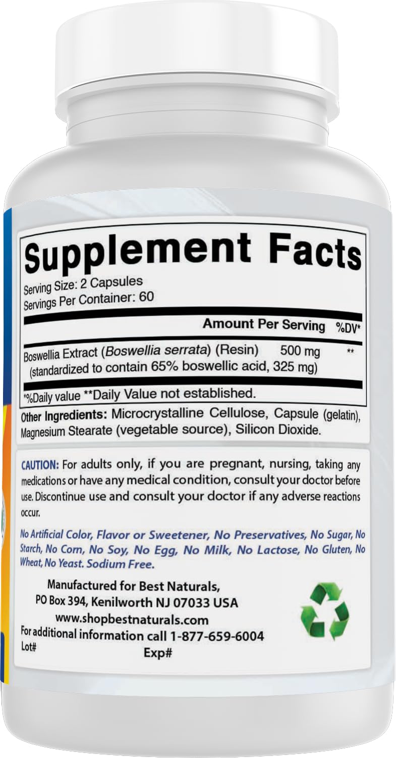 Best Naturals Boswellia Serrata Joint Health 250 mg 120 Capsules - Standardized to 65% Boswellic Acid (120 Count (Pack of 3)) - TrustMedUSA