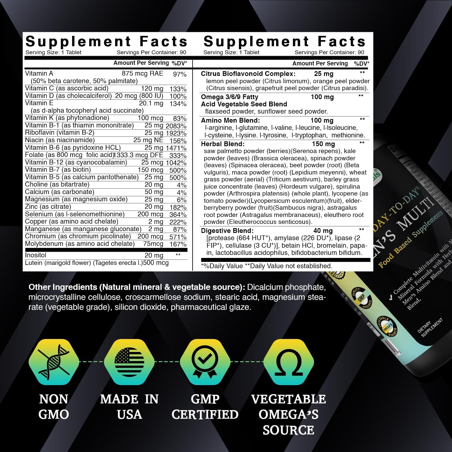 Best Naturals Day-to-Day Men's Multivitamin Food Based Supplement with Vitamin A, L-Arginine, L-Glutamine, L-Lysine- 90 Tablets - TrustMedUSA