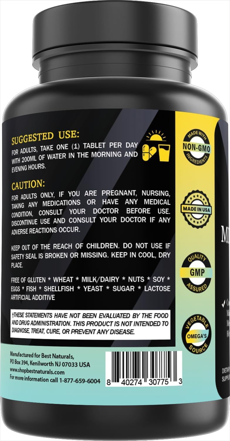 Best Naturals Day-to-Day Men's Multivitamin Food Based Supplement with Vitamin A, L-Arginine, L-Glutamine, L-Lysine- 90 Tablets - TrustMedUSA
