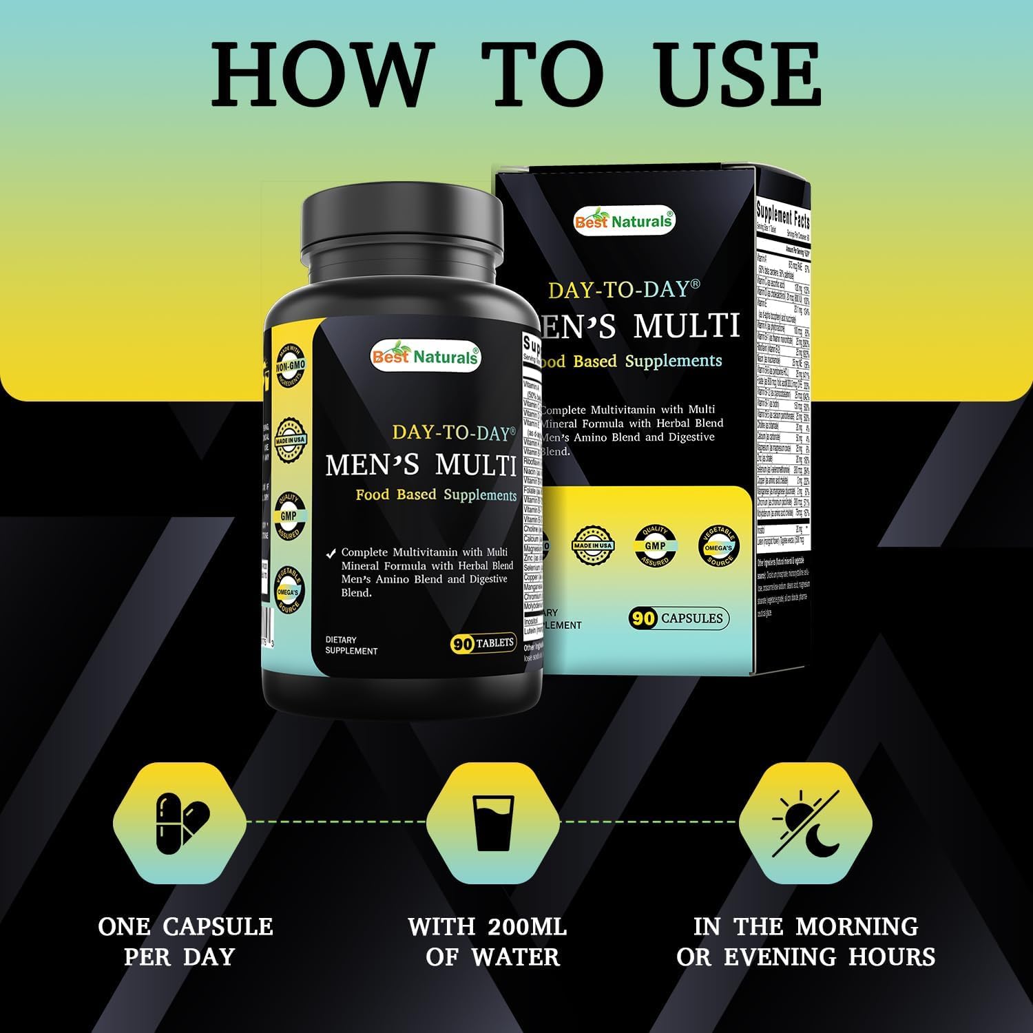 Best Naturals Day-to-Day Men's Multivitamin Food Based Supplement with Vitamin A, L-Arginine, L-Glutamine, L-Lysine- 90 Tablets - TrustMedUSA