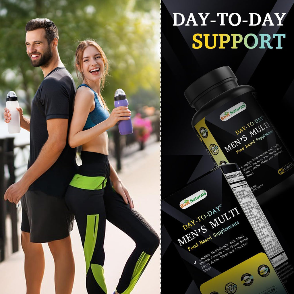 Best Naturals Day-to-Day Men's Multivitamin Food Based Supplement with Vitamin A, L-Arginine, L-Glutamine, L-Lysine- 90 Tablets - TrustMedUSA