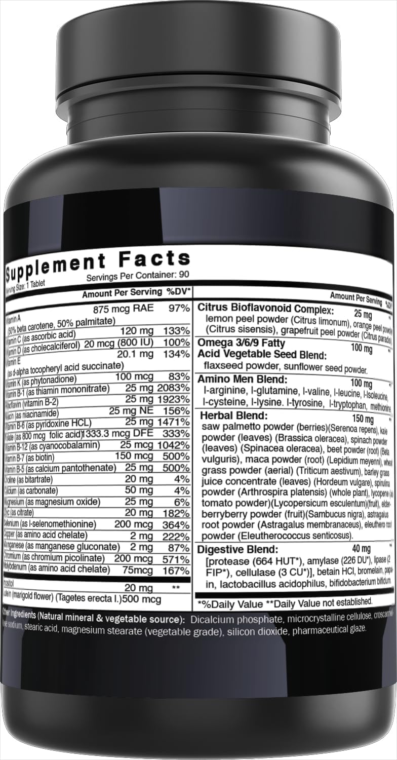 Best Naturals Day-to-Day Men's Multivitamin Food Based Supplement with Vitamin A, L-Arginine, L-Glutamine, L-Lysine- 90 Tablets - TrustMedUSA