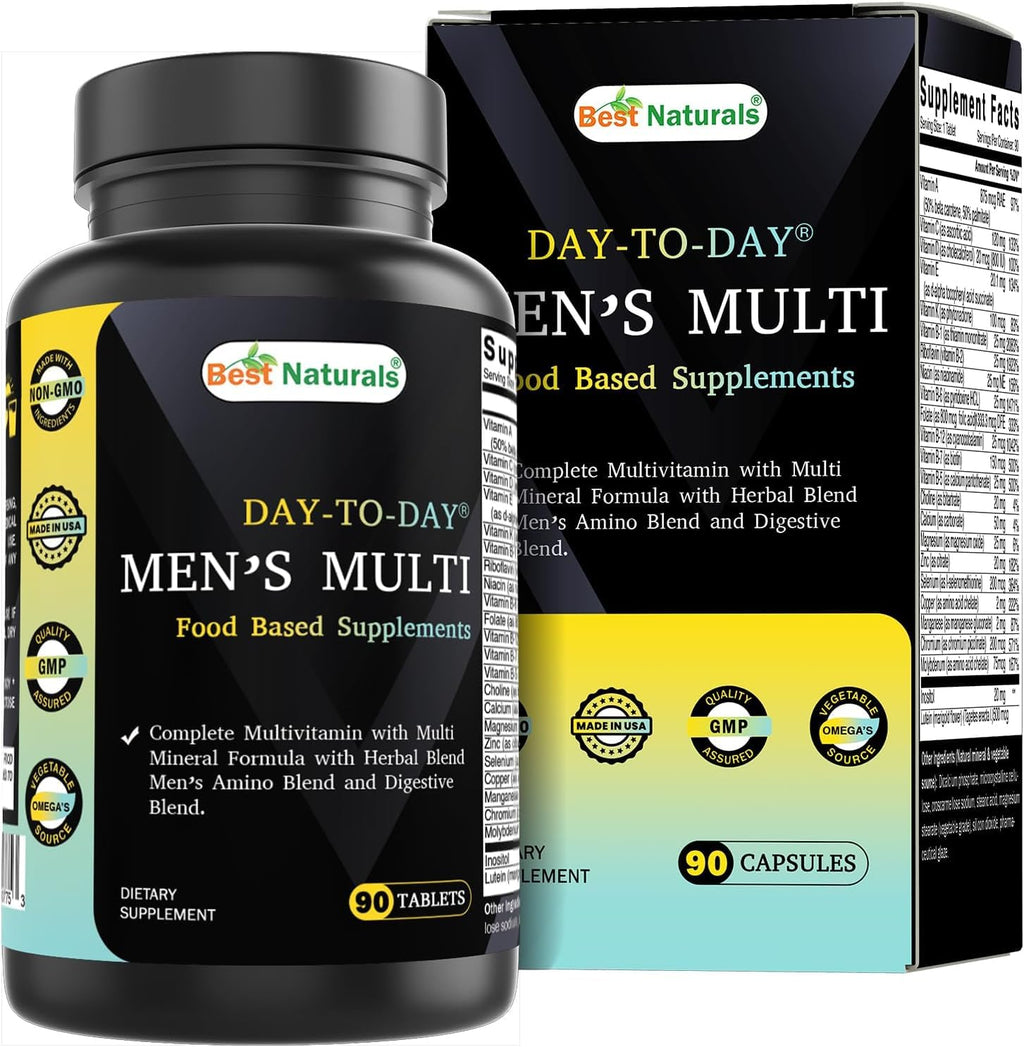Best Naturals Day-to-Day Men's Multivitamin Food Based Supplement with Vitamin A, L-Arginine, L-Glutamine, L-Lysine- 90 Tablets - TrustMedUSA