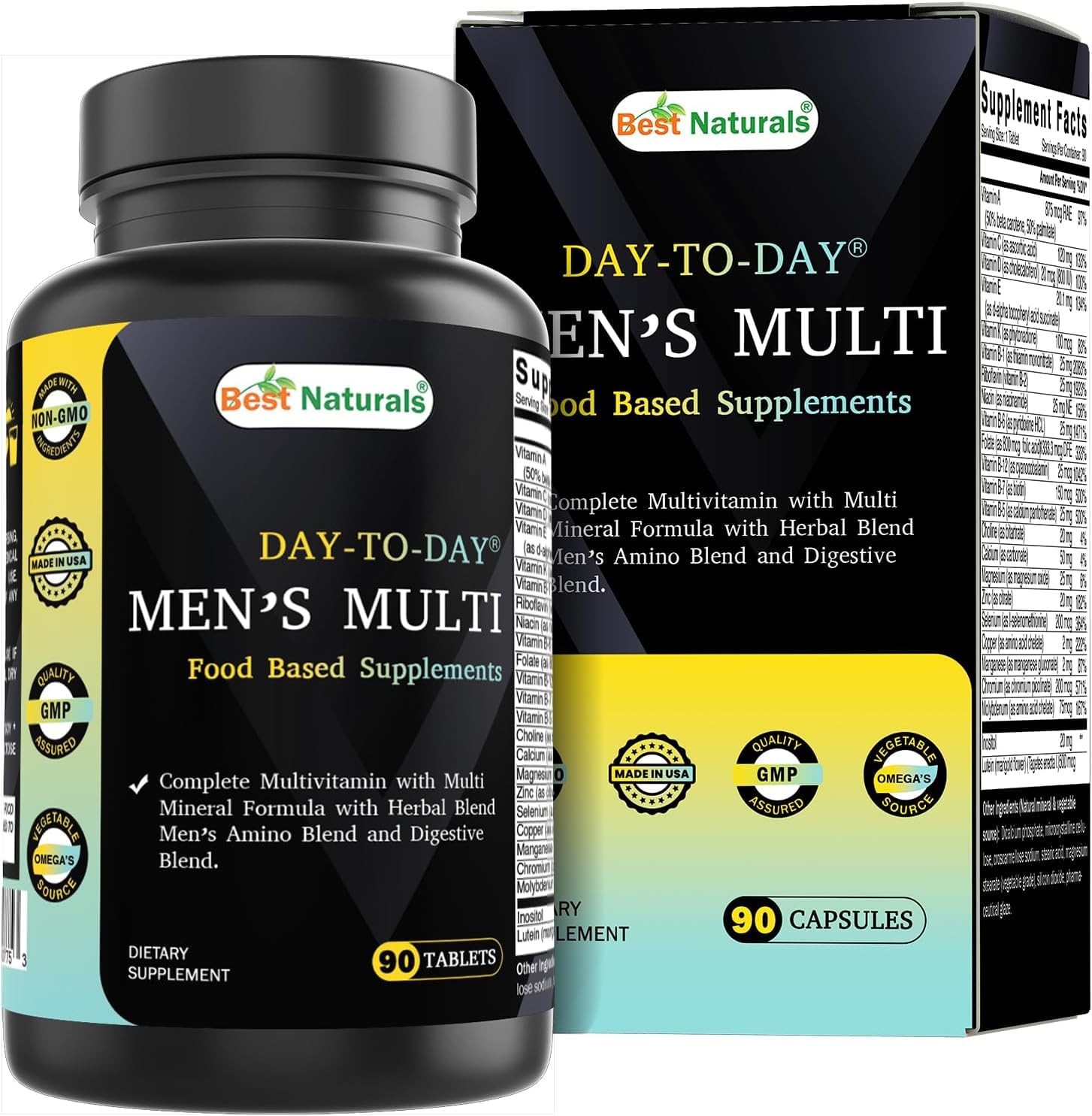 Best Naturals Day-to-Day Men's Multivitamin Food Based Supplement with Vitamin A, L-Arginine, L-Glutamine, L-Lysine- 90 Tablets - TrustMedUSA