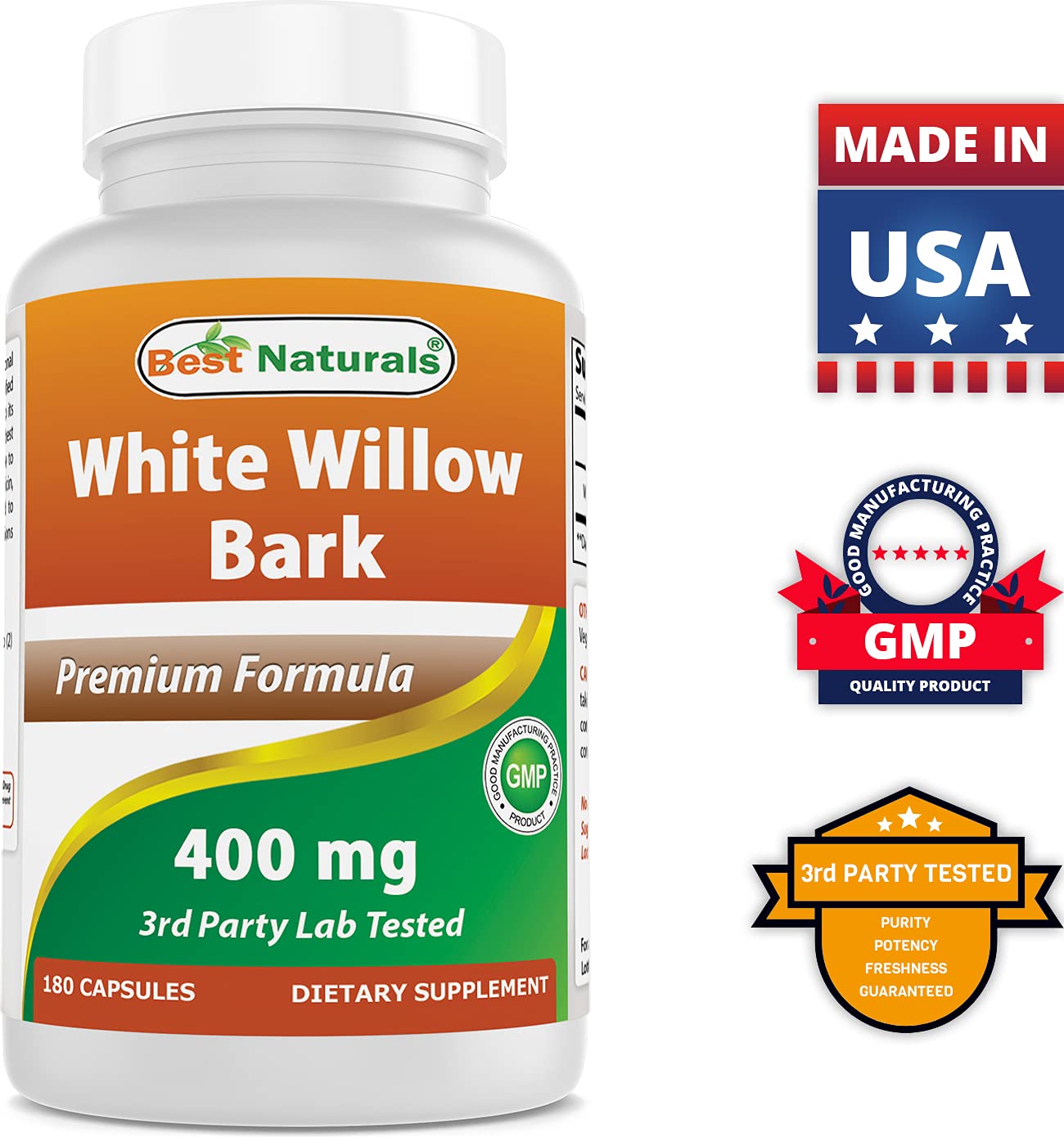 Best Naturals White Willow Bark 400 mg 180 Capsules (180 Count (Pack of 3)) - TrustMedUSA