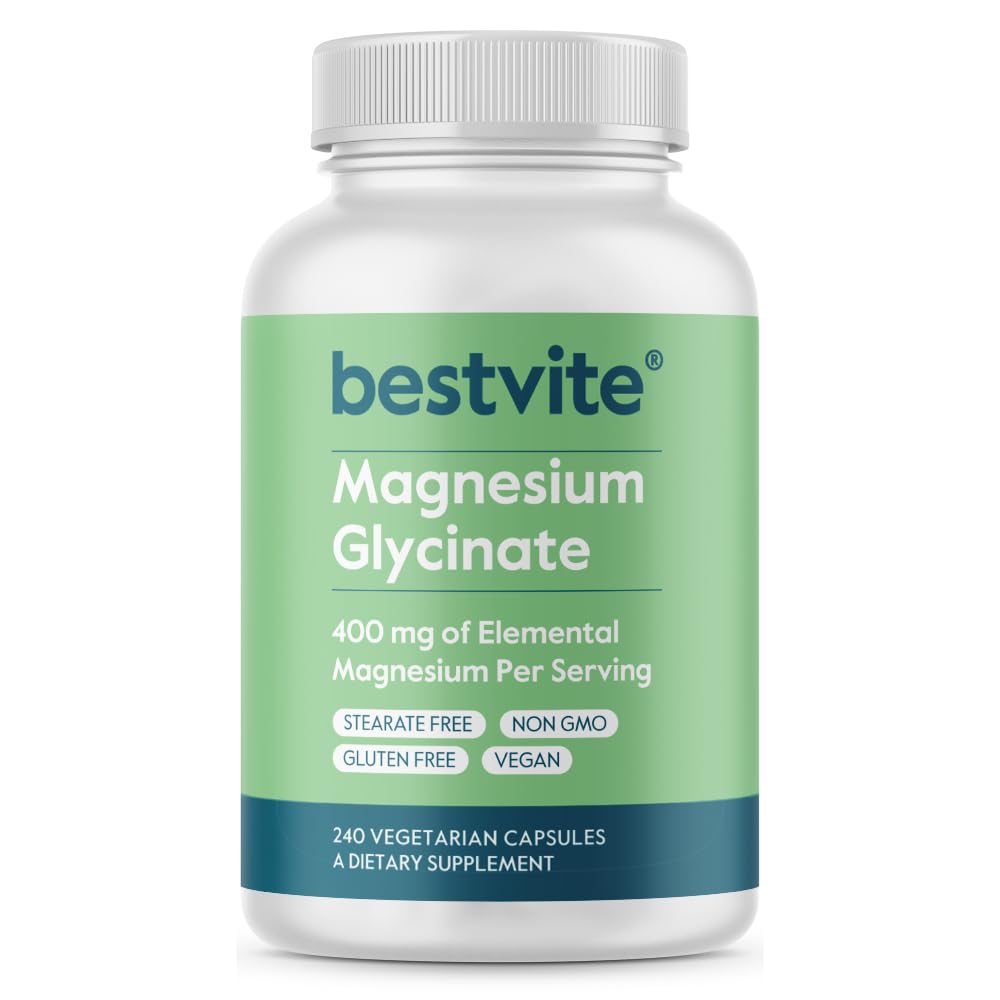 BESTVITE Filler-Free Magnesium Glycinate - 400mg of Magnesium per Serving (240 Veg Caps)- Chelated Bisglycinate for Muscle, Relaxation, Stress & Sleep Support* - For Men & Women - No Stearates - Vegan - TrustMedUSA