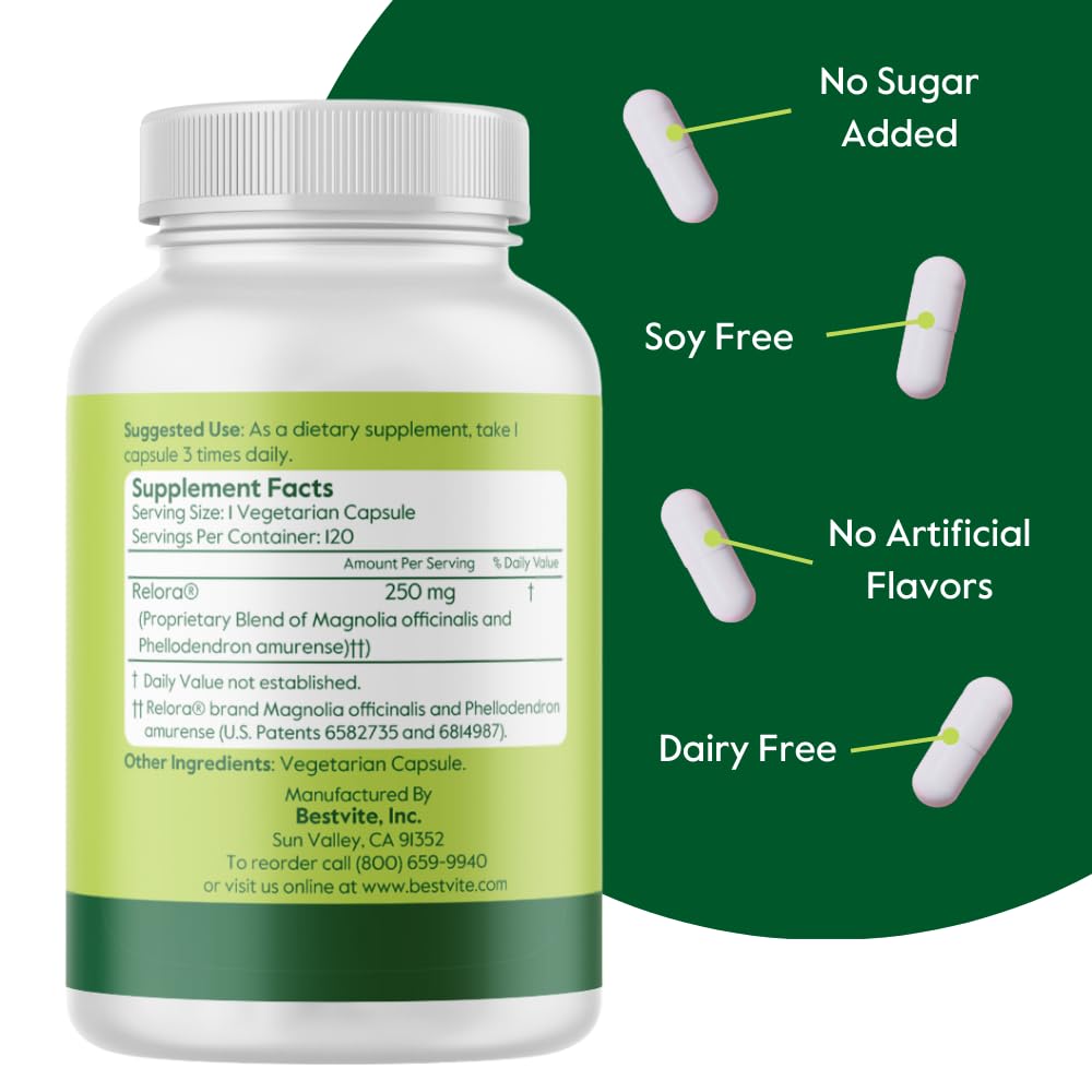 BESTVITE Filler-Free Relora 250mg (240 Vegetarian Capsules) (120 x 2) – Clinically Researched – No Stearates – Vegan – No Fillers – Supports the Management of Occasional Stress* - TrustMedUSA