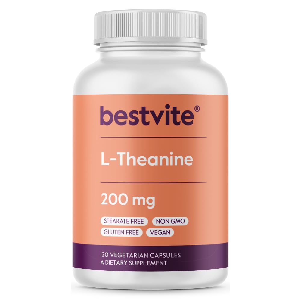 BESTVITE L-Theanine 200mg (120 Vegetarian Capsules) - No Stearates - Vegan - Non GMO - Gluten Free - TrustMedUSA
