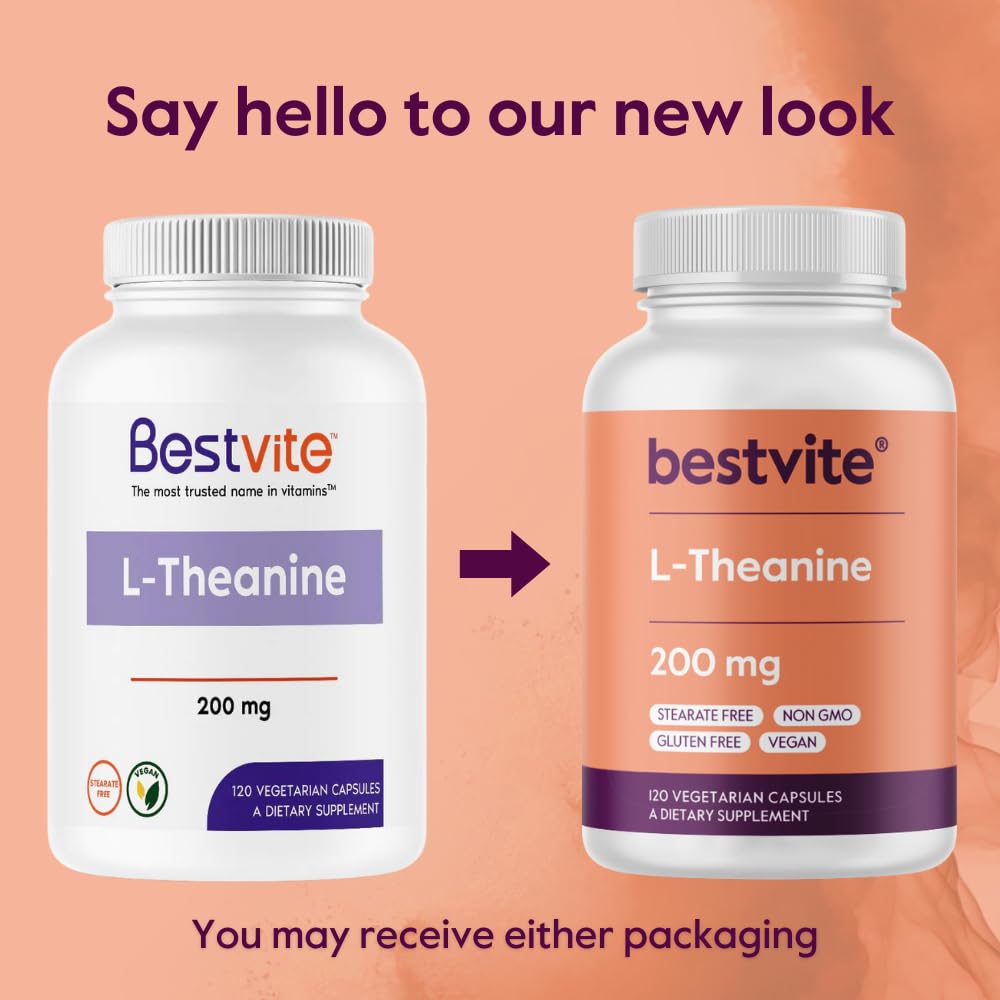 BESTVITE L-Theanine 200mg (120 Vegetarian Capsules) - No Stearates - Vegan - Non GMO - Gluten Free - TrustMedUSA