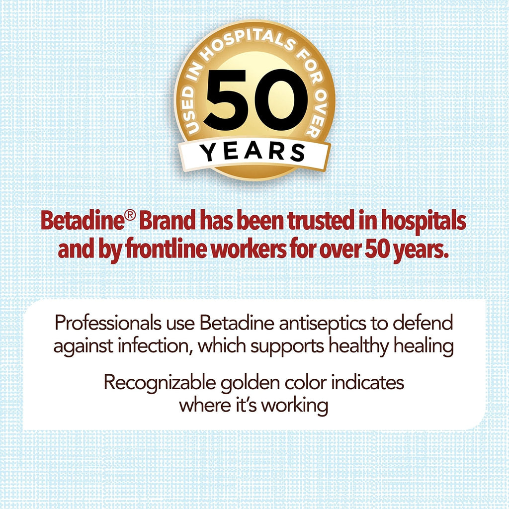 Betadine Antiseptic First Aid Solution, Povidone-Iodine 10%, Infection Protection, Kills Germs in Minor Cuts Scrapes and Burns, No Sting Promise, No Alcohol or Hydrogen Peroxide, 8 FL OZ - Maple Wellness Supplements