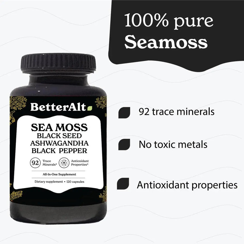 Better Alt Sea Moss Capsules- Irish Sea Moss with Black Seed Oil, Ashwagandha & Black - TrustMedUSA