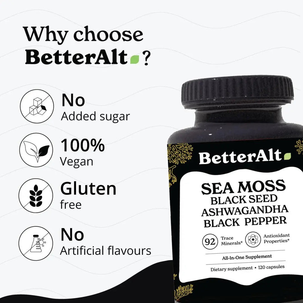 Better Alt Sea Moss Capsules- Irish Sea Moss with Black Seed Oil, Ashwagandha & Black - TrustMedUSA