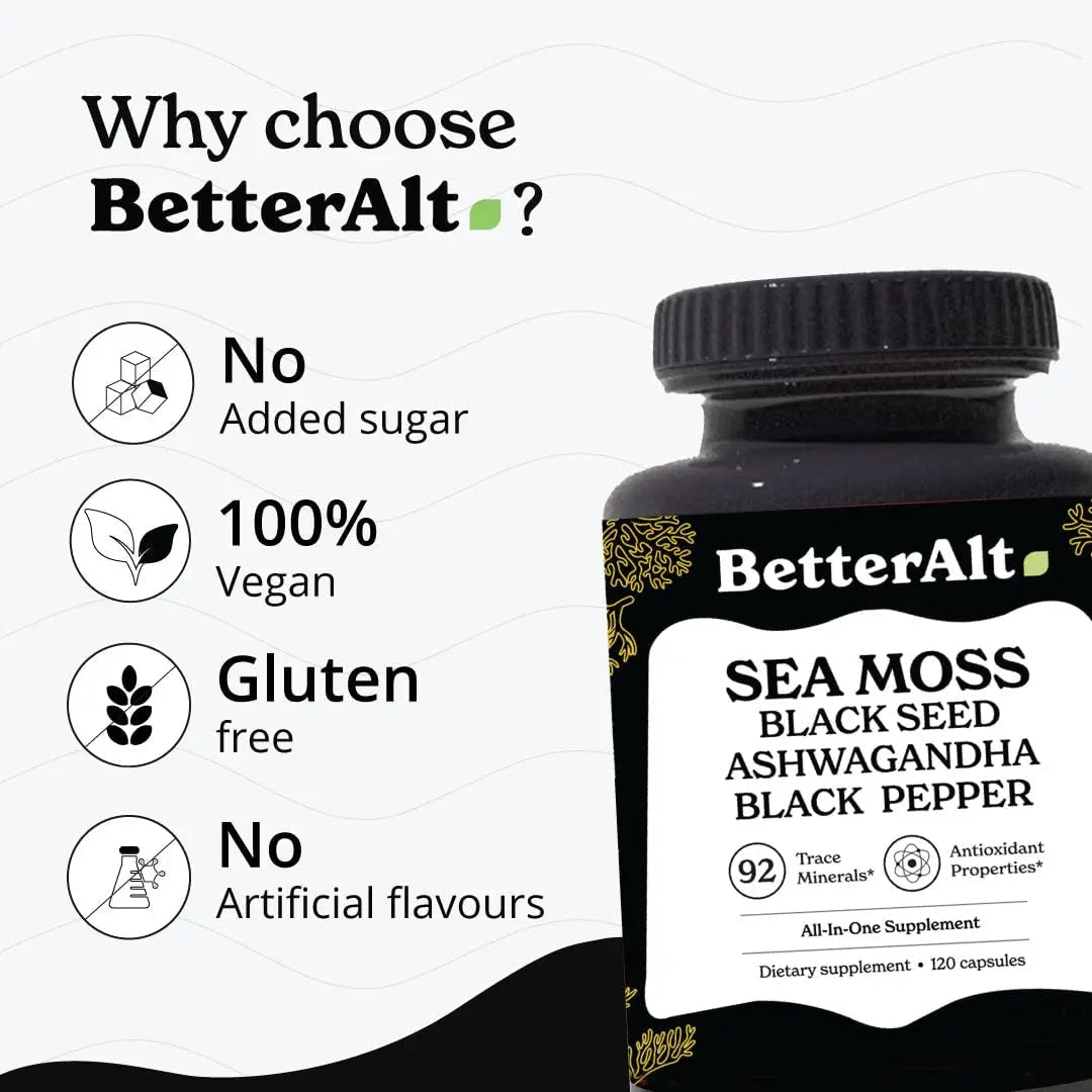 Better Alt Sea Moss Capsules- Irish Sea Moss with Black Seed Oil, Ashwagandha & Black - TrustMedUSA