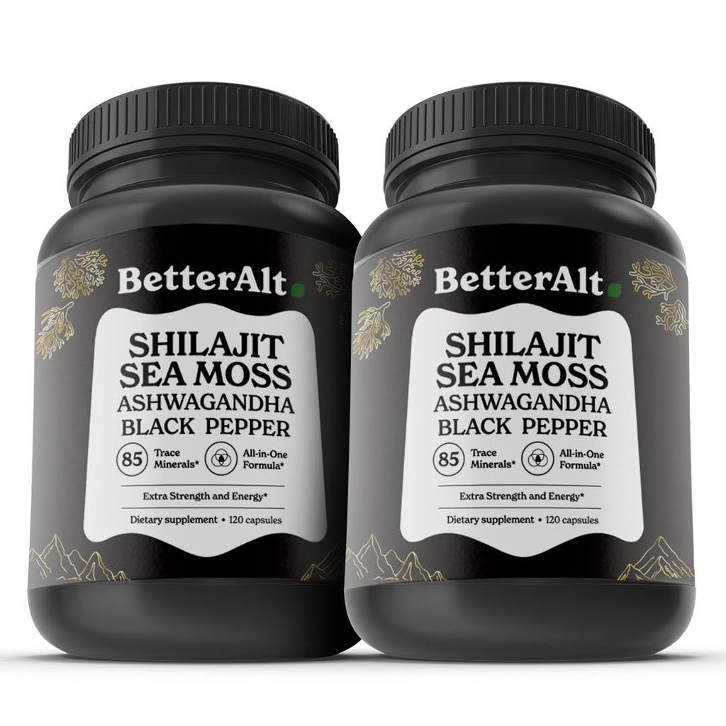 Better Alt Shilajit Sea Moss Capsules Pack of 2 with Ashwagandha & Black Pepper Extract with 85+ Essential Minerals & Antioxidants| Boosts Energy & Metabolism - 120 Servings, 240 Capsules - TrustMedUSA