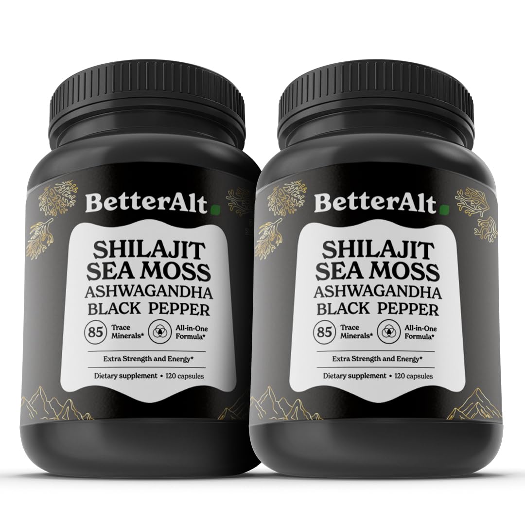 Better Alt Shilajit Sea Moss Capsules Pack of 2 with Ashwagandha & Black Pepper Extract with 85+ Essential Minerals & Antioxidants| Boosts Energy & Metabolism - 120 Servings, 240 Capsules - TrustMedUSA