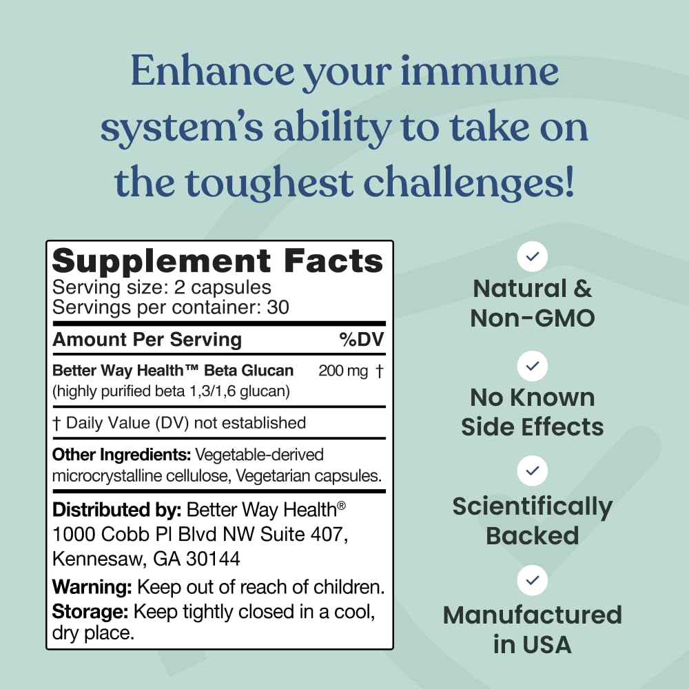 Better Way Health™ - Advanced Immune Readiness - Highly Purified 1,3/1,6 Beta Glucan 100 - Clinically Tested Immune Defense - 100mg/60 Capsules - TrustMedUSA