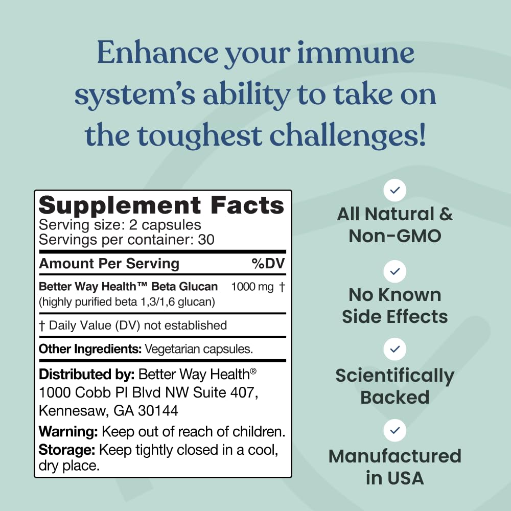 Better Way Health™ - Advanced Immune Readiness - Highly Purified 1,3/1,6 Beta Glucan 500 - Clinically Tested Immune Defense - 500mg/60 Capsules (Pack of 1) - TrustMedUSA