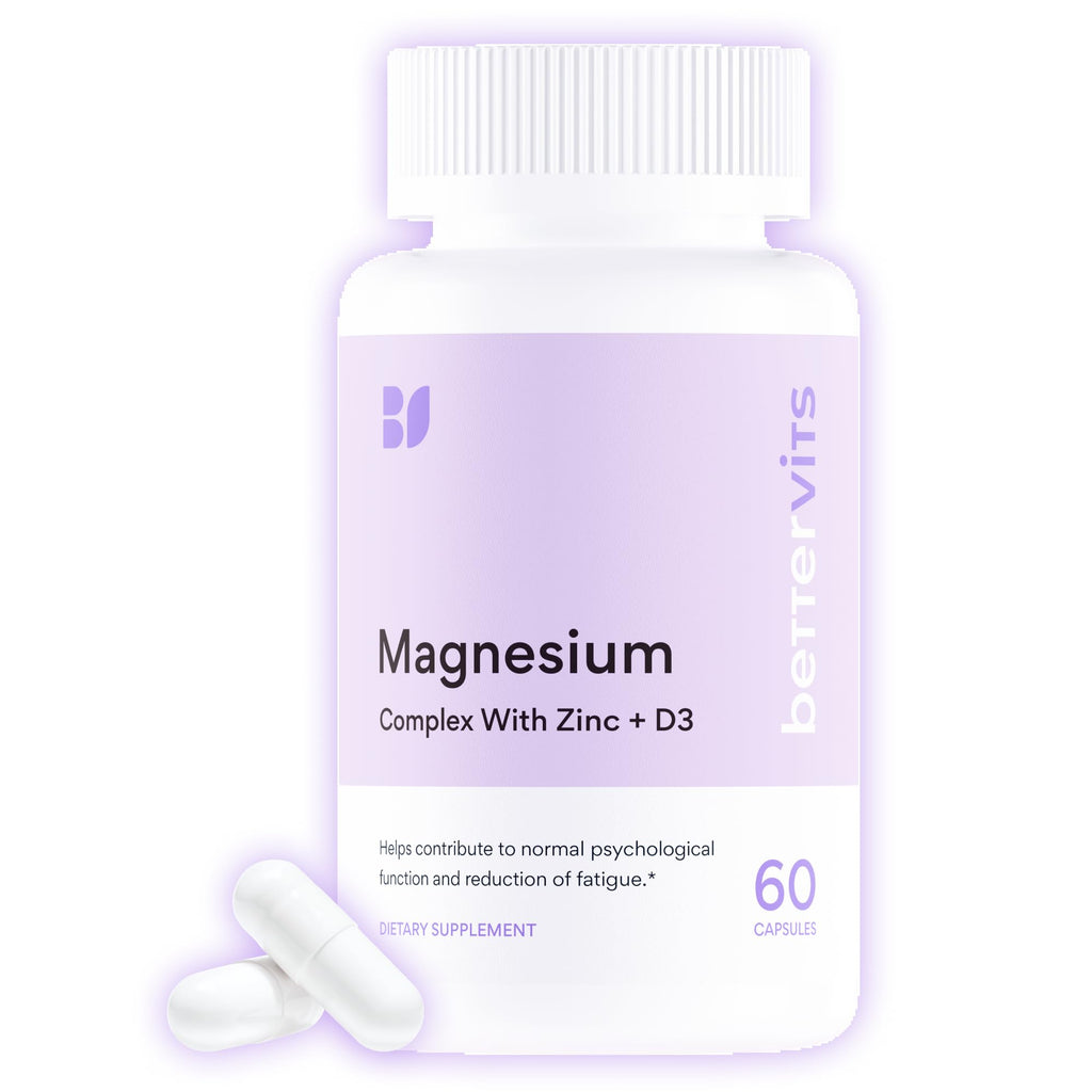 Bettervits Magnesium Glycinate Complex with Citrate Malate Zinc & Vitamin D3 | High Absorption Pure Magnesium 225mg Supplement Chelated Formula for Muscle Relaxation, Sleep Support – 60 Capsules - TrustMedUSA