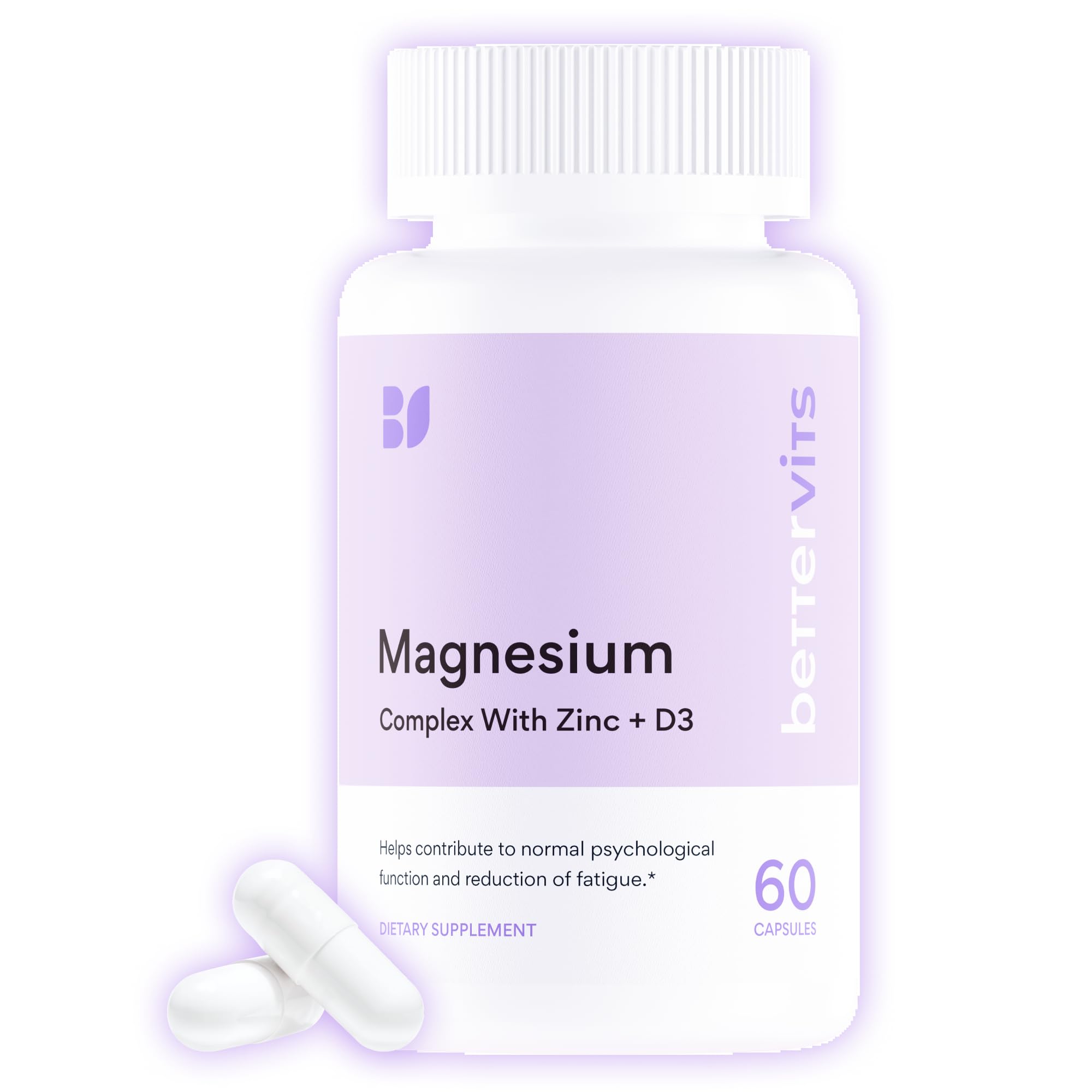 Bettervits Magnesium Glycinate Complex with Citrate Malate Zinc & Vitamin D3 | High Absorption Pure Magnesium 225mg Supplement Chelated Formula for Muscle Relaxation, Sleep Support – 60 Capsules - TrustMedUSA