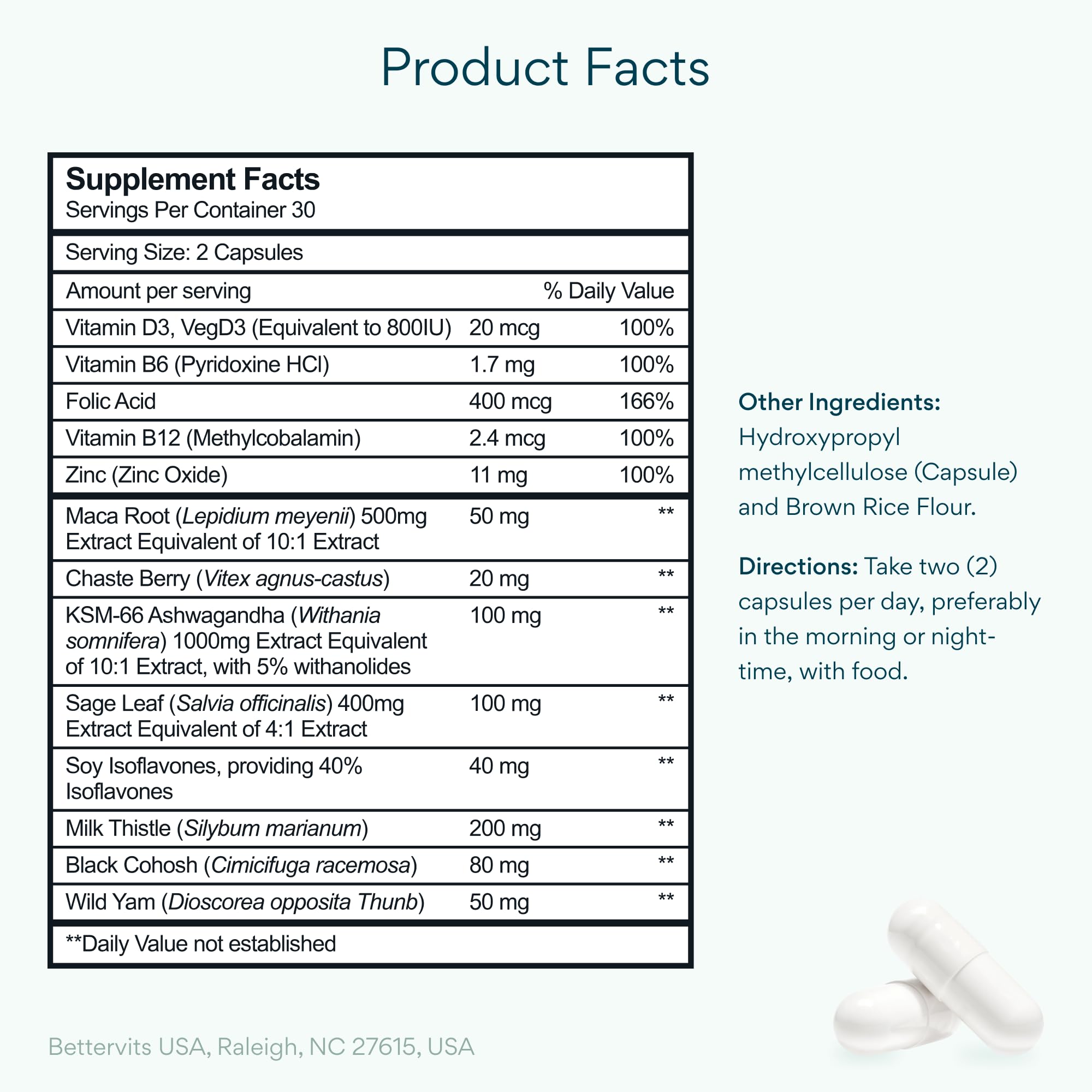 Bettervits Menopause Supplements for Women with Ashwagandha and Zinc | Hormone Balance Support with Vitamins D3 B6 B12 for Hot Flashes | Perimenopause Supplements for Monthly Wellness - 60 Capsules - TrustMedUSA