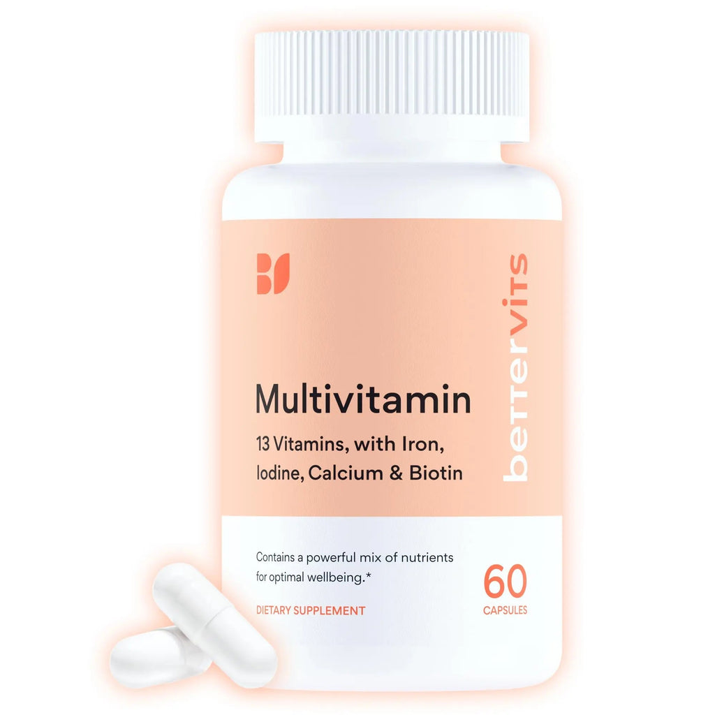 Bettervits Multivitamin for Women & Men | Womens Daily Multivitamin with 13 Essential Vitamins Iron, Iodine, Calcium and Biotin | Vitamins A, K2, D3, C, B1, B2, B3, B5, B6, B7, B9, B12 | 60 Capsules - TrustMedUSA