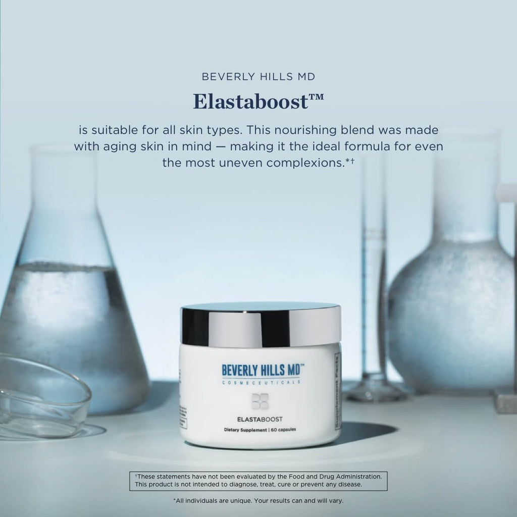 Beverly Hills MD Elastaboost Dietary Supplements for Aging Skin- Elastin Supporting Formula for Lifted, Firmer, Skin w/Hydrolyzed Elastin, Hyaluronic Acid, Vitamin C, Phytoceramides (60 Capsules) - Maple Wellness Supplements
