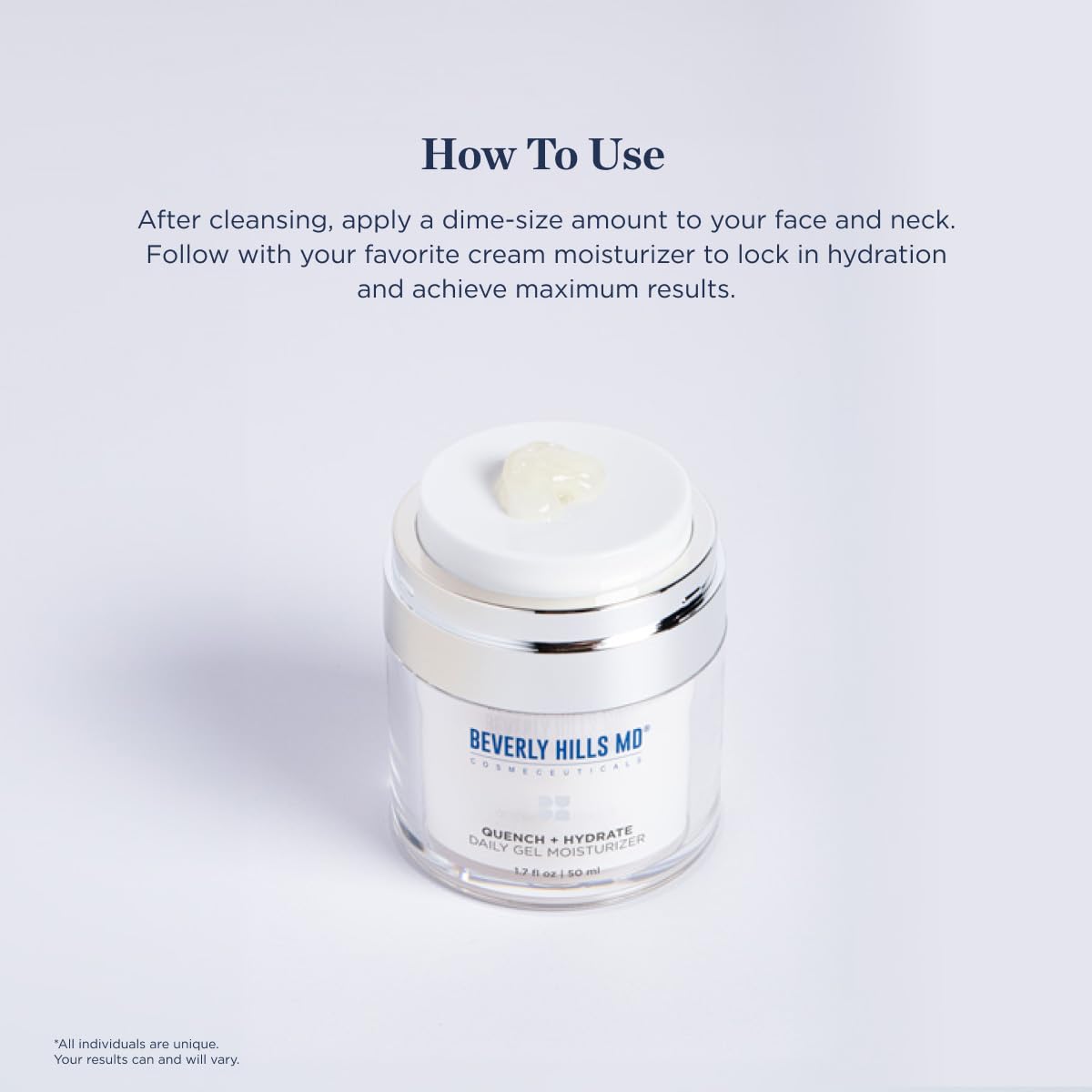 Beverly Hills MD Quench + Hydrate Daily Gel Moisturizer- Visibly Smooth, Plump, Hydrate Face & Neck for Wrinkles, Sagging- Skin Smoothing & Re-Energizing- Visibly Reduce Signs of Aging w/Niacinamide - TrustMedUSA