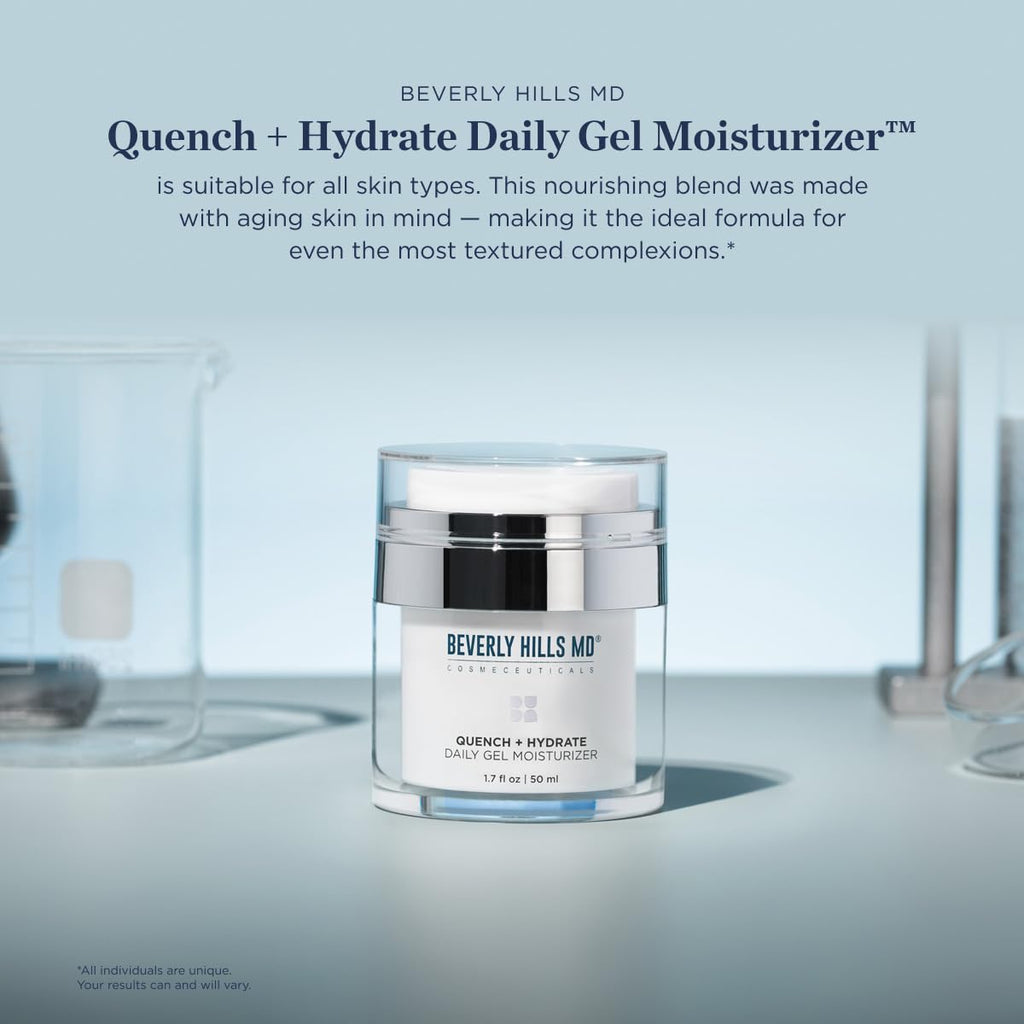 Beverly Hills MD Quench + Hydrate Daily Gel Moisturizer- Visibly Smooth, Plump, Hydrate Face & Neck for Wrinkles, Sagging- Skin Smoothing & Re-Energizing- Visibly Reduce Signs of Aging w/Niacinamide - TrustMedUSA