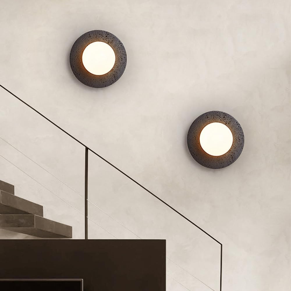 BFFGKGL Modern Natural Black Travertine Hallway Wall Sconce Nordic Creativity Round Transmittance Glass Bedside Wall Light Japanese Minimalist Aisle Wall Lamp For Living Room Stairs Living Room Balcon - TrustMedUSA