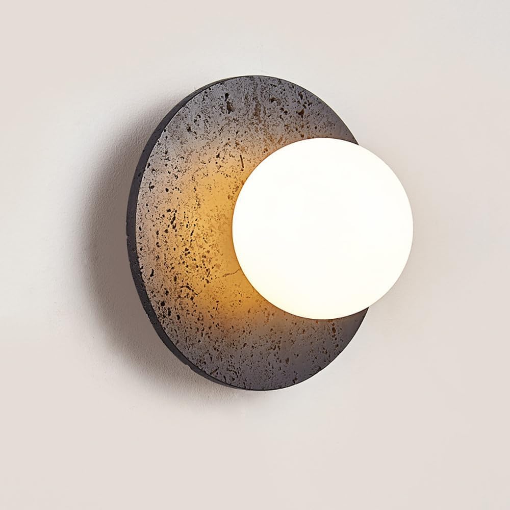 BFFGKGL Modern Natural Black Travertine Hallway Wall Sconce Nordic Creativity Round Transmittance Glass Bedside Wall Light Japanese Minimalist Aisle Wall Lamp For Living Room Stairs Living Room Balcon - TrustMedUSA