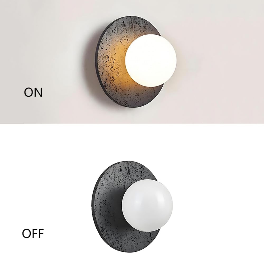 BFFGKGL Modern Natural Black Travertine Hallway Wall Sconce Nordic Creativity Round Transmittance Glass Bedside Wall Light Japanese Minimalist Aisle Wall Lamp For Living Room Stairs Living Room Balcon - TrustMedUSA