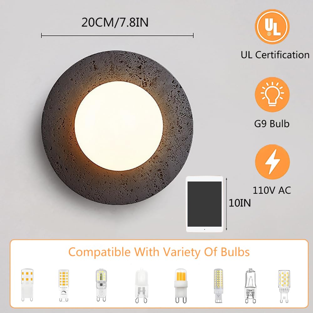 BFFGKGL Modern Natural Black Travertine Hallway Wall Sconce Nordic Creativity Round Transmittance Glass Bedside Wall Light Japanese Minimalist Aisle Wall Lamp For Living Room Stairs Living Room Balcon - TrustMedUSA
