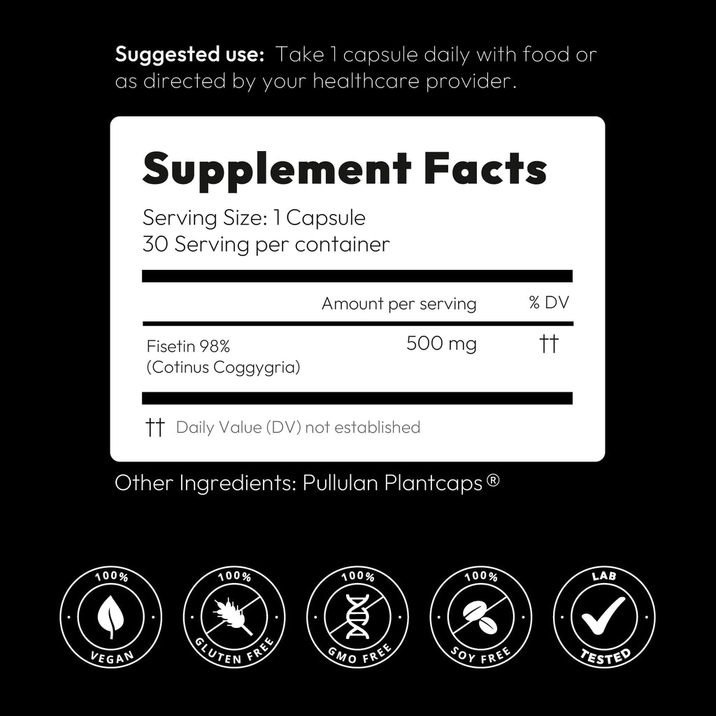 BGM Fisetin 500mg Supplement | Smoke Tree Extract (Cotinus coggygria) | 98% Pure Senolytic Antioxidant | Vegan Capsules | Supports Brain Health & Healthy Aging - TrustMedUSA