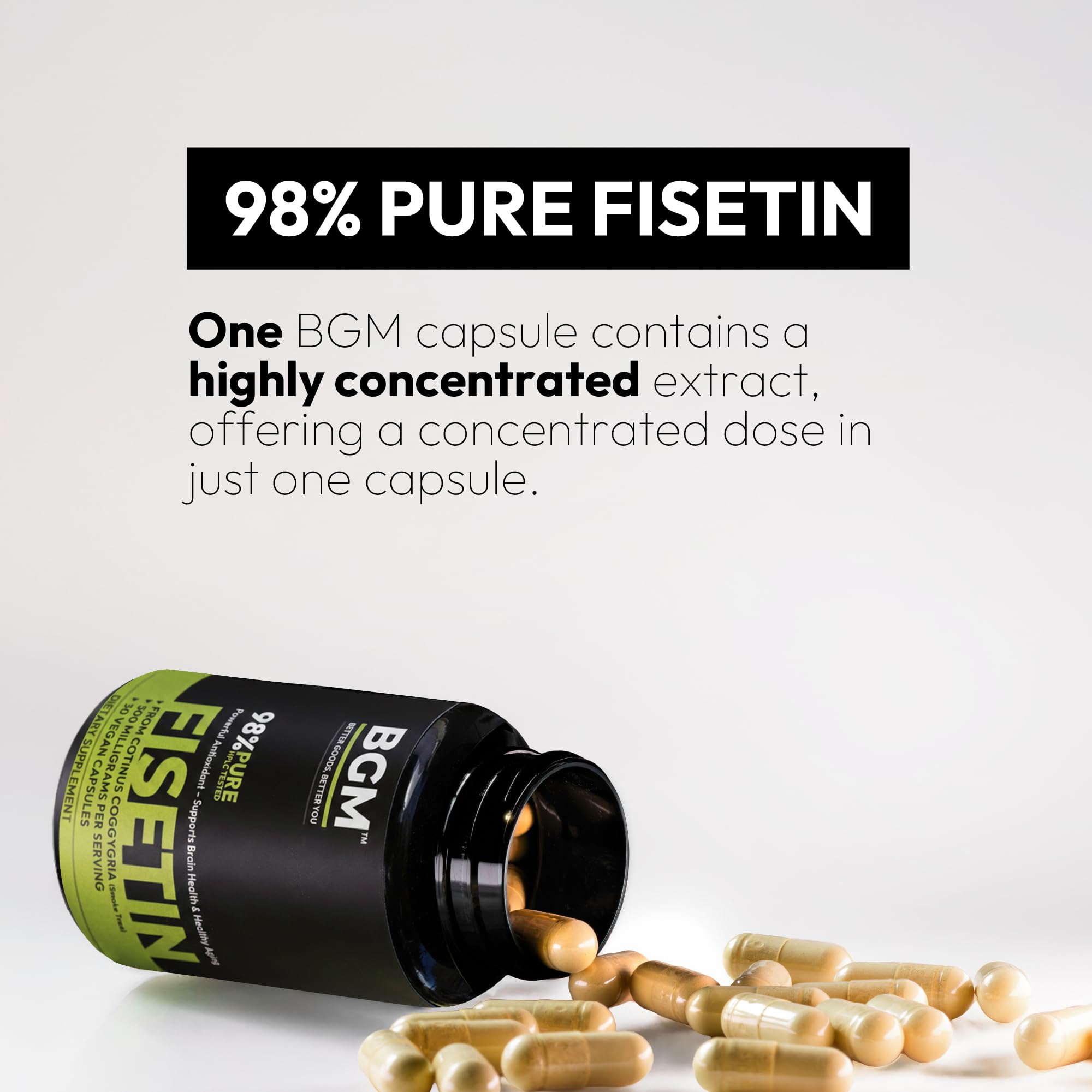 BGM Fisetin 500mg Supplement | Smoke Tree Extract (Cotinus coggygria) | 98% Pure Senolytic Antioxidant | Vegan Capsules | Supports Brain Health & Healthy Aging - TrustMedUSA