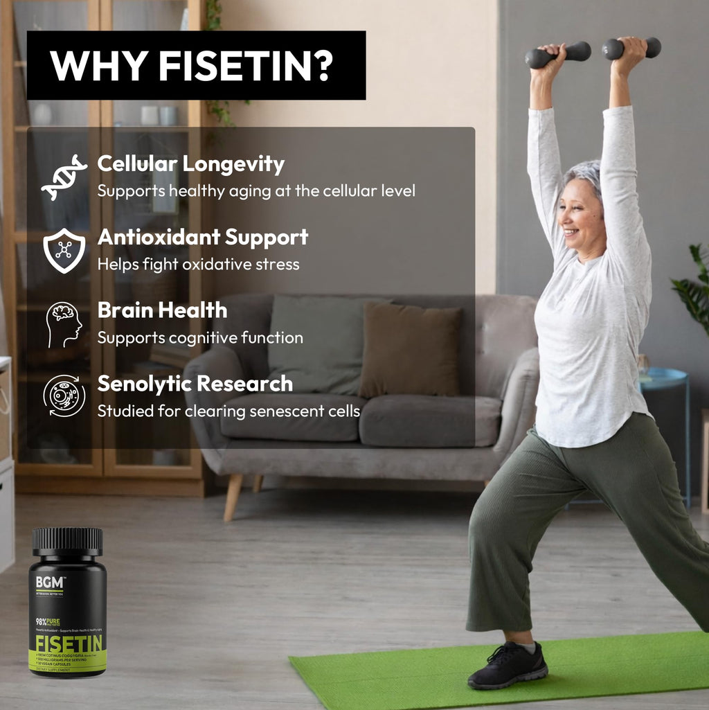BGM Fisetin 500mg Supplement | Smoke Tree Extract (Cotinus coggygria) | 98% Pure Senolytic Antioxidant | Vegan Capsules | Supports Brain Health & Healthy Aging - TrustMedUSA