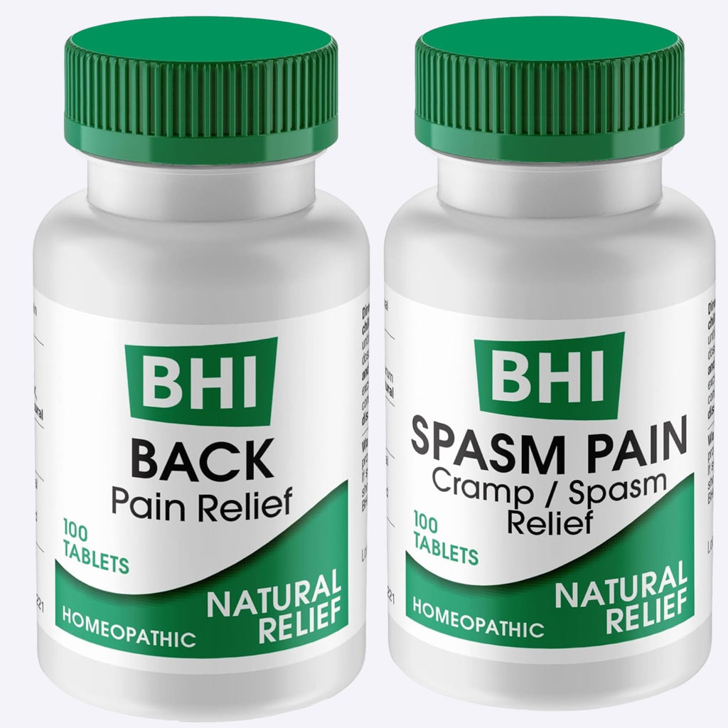 BHI Pain & Spasm Bundle BHI Back Homeopathic Support for Back Pain (100 Tablets) +BHI Spasm, Natural Relief for Cramps & Spasms, Homeopathic Medicine (100 Tablets) - TrustMedUSA