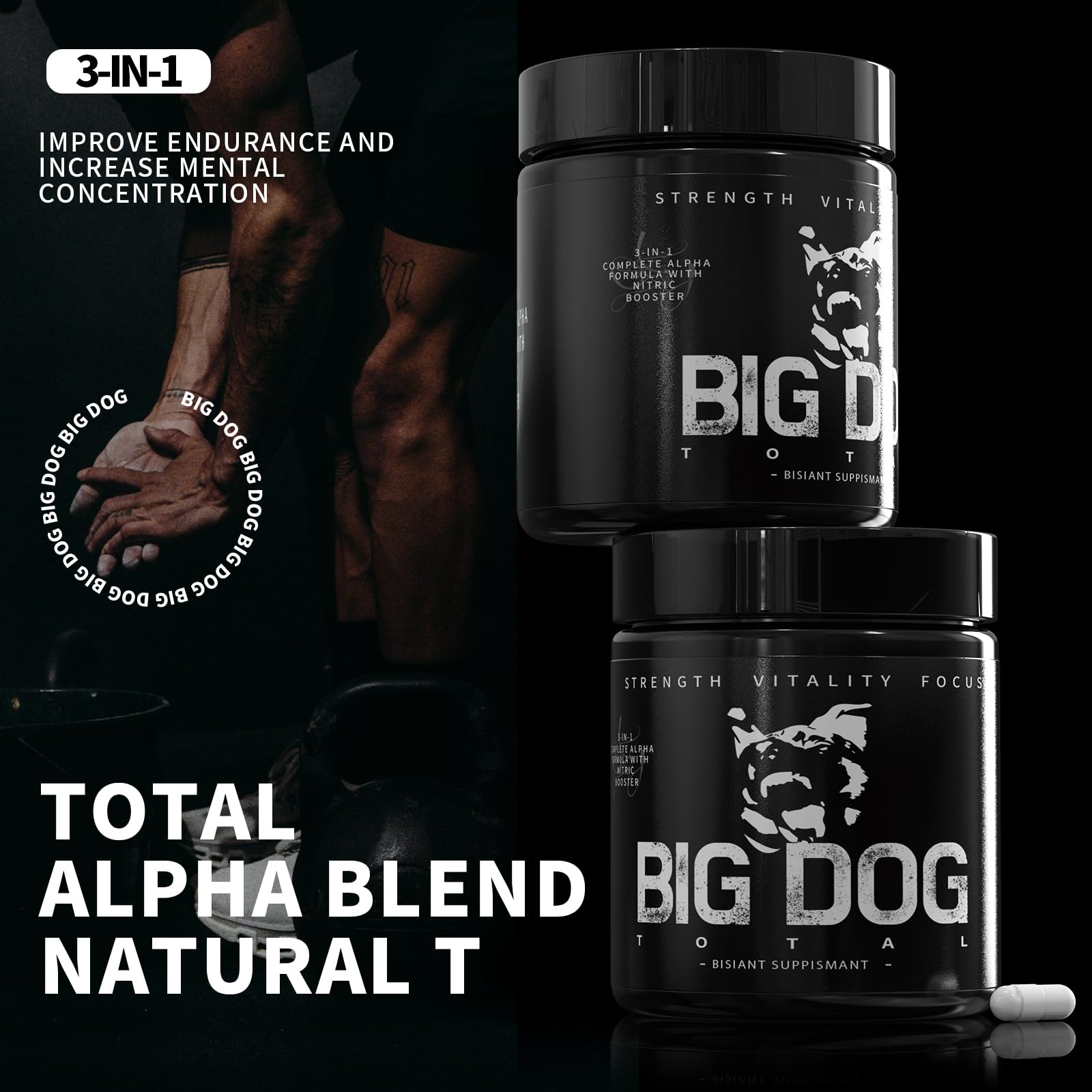 Big Dog Total Male 3-in-1 Total Alpha Blend Men’s Must-Have, Non-GMO - Natural Energy & Endurance Support, 60 Count (Big Dog Total - 1Pcs) - TrustMedUSA